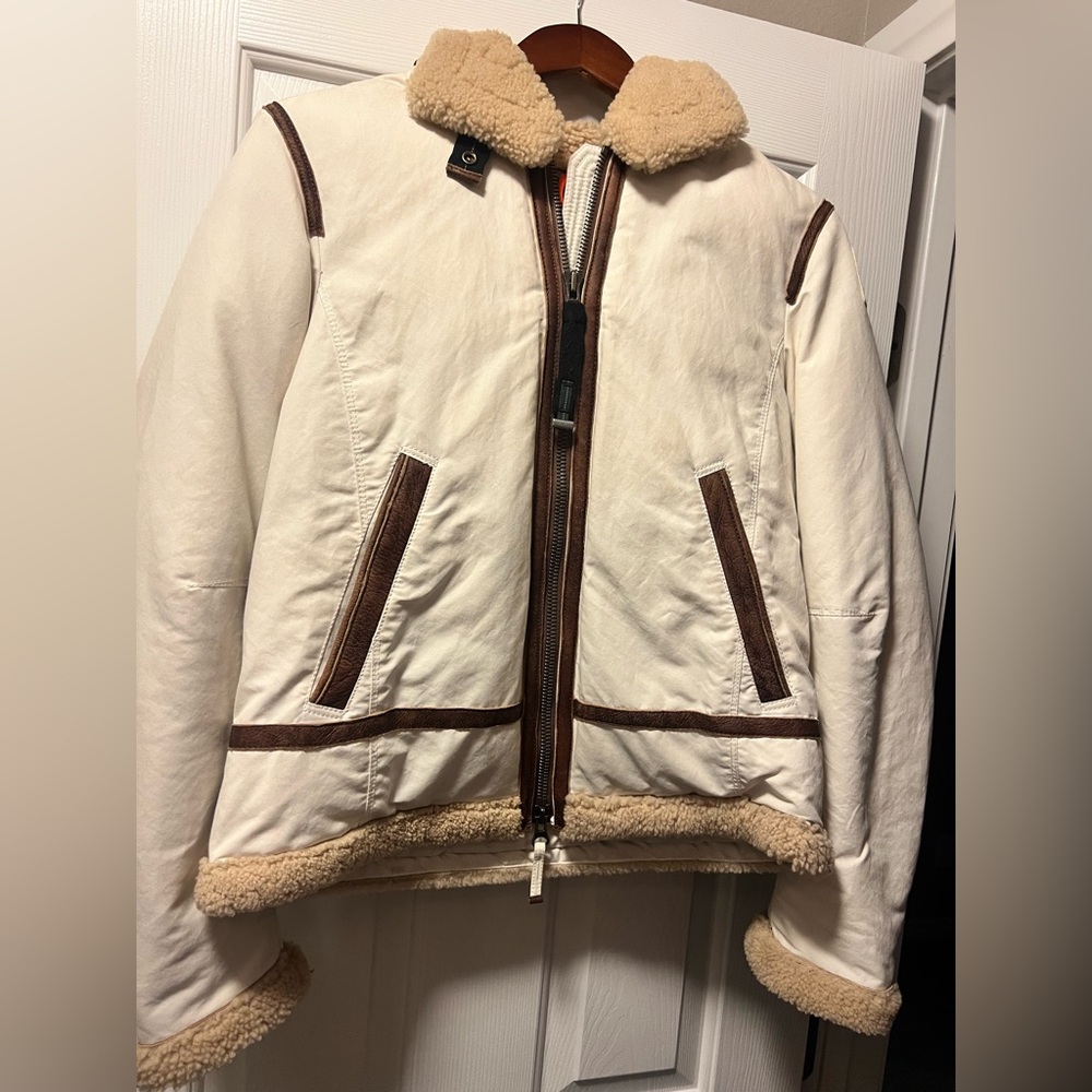 Northwest Cream and Brown Bomber Jacket with Quilted Texture